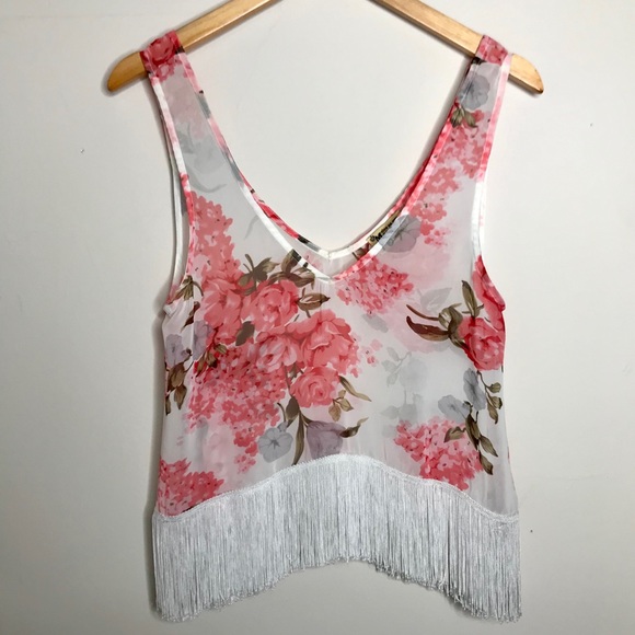 Show Me Your MuMu Tops - Show Me Your MuMu Floral Fringe Crop Top